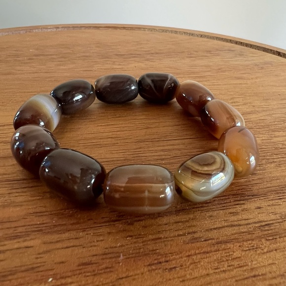 Tiger Eye Smoky Agate Brown Swirl Stretch Bracelet Barrel Beaded Healing Calming - Picture 1 of 6